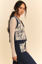 Load image into Gallery viewer, Davi & Dani Lace Patch Open Front Denim Vest