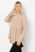 Load image into Gallery viewer, Be Stage Full Size Long Sleeve Peplum Cable Knit Hoodie
