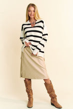 Load image into Gallery viewer, Davi & Dani High-Low Side Slit Striped Johnny Collar Sweater