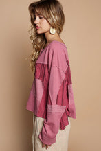 Load image into Gallery viewer, POL Half Button Color Block Drop Shoulder Knit Top