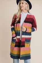 Load image into Gallery viewer, BOMBOM Color Block Striped Open Front Cardigan