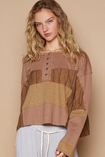 Load image into Gallery viewer, POL Half Button Color Block Drop Shoulder Knit Top