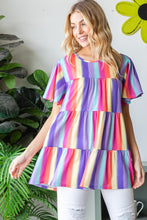 Load image into Gallery viewer, Heimish Full Size Short Sleeve Striped Tiered Top