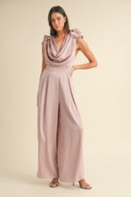 Load image into Gallery viewer, MABLE 3D Floral Applique Deep Cowl Neck Jumpsuit