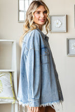 Load image into Gallery viewer, First Love Smile Face Button Down Raw Hem Denim Jacket