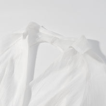 Load image into Gallery viewer, Vintage Collared Edge Deep V Plunge neck Long Sleeve Waist Short Shirt Bare Back Plus High Waist Pleated Little Short Dress