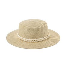 Load image into Gallery viewer, Summer Straw Flat Top Hat with Acrylic Chain