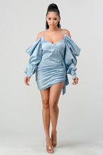 Load image into Gallery viewer, Athina Elegant Puff Shoulder Satin Mini Dress