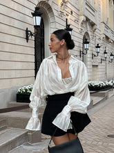 Load image into Gallery viewer, Womens Ins French Lantern Sleeve Shirt Fashion Button Lapel Long Sleeved Top