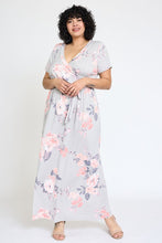 Load image into Gallery viewer, Plus Floral Surplice Bodice Sash Maxi Dress