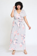 Load image into Gallery viewer, Plus Floral Surplice Bodice Sash Maxi Dress
