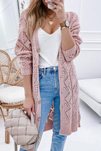 Load image into Gallery viewer, Eyelet Sweater Button Cream Black Pink Cardigan