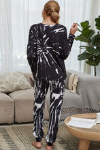 Load image into Gallery viewer, Shiny Tie-Dye Round Neck Top and Drawstring Waist Joggers Lounge Set