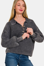Load image into Gallery viewer, Zenana Washed Half Button Long Sleeve Sweater