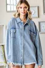 Load image into Gallery viewer, First Love Smile Face Button Down Raw Hem Denim Jacket