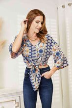 Load image into Gallery viewer, 2 Colors - Double Take Tie Hem V-Neck Three-Quarter Sleeve Blouse Ti Amo I love you