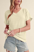 Load image into Gallery viewer, Crinkled V Neck Wide Sleeve T-shirt