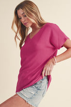 Load image into Gallery viewer, Crinkled V Neck Wide Sleeve T-shirt