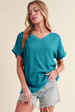 Load image into Gallery viewer, Crinkled V Neck Wide Sleeve T-shirt