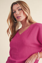 Load image into Gallery viewer, Crinkled V Neck Wide Sleeve T-shirt