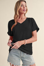 Load image into Gallery viewer, Crinkled V Neck Wide Sleeve T-shirt