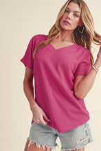 Load image into Gallery viewer, Crinkled V Neck Wide Sleeve T-shirt