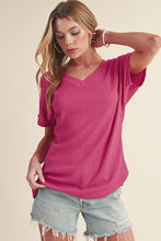 Load image into Gallery viewer, Crinkled V Neck Wide Sleeve T-shirt