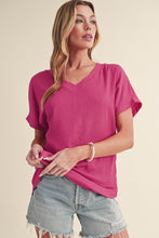 Load image into Gallery viewer, Crinkled V Neck Wide Sleeve T-shirt