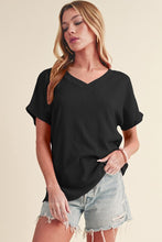 Load image into Gallery viewer, Crinkled V Neck Wide Sleeve T-shirt