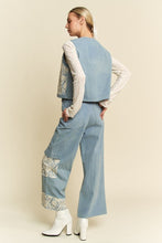 Load image into Gallery viewer, Davi & Dani Lace Patch Open Front Denim Vest
