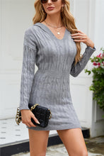 Load image into Gallery viewer, V-neck Twist Mid-length Long Sleeve Knitted Hooded Sheath Dress