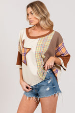 Load image into Gallery viewer, SAGE + FIG Round Neck Plaid Star Patch T-Shirt