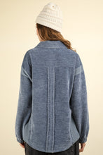 Load image into Gallery viewer, VERY J Mixed Media Button Down Raw Hem Shacket