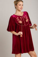 Load image into Gallery viewer, Umgee Embroidered Half Sleeve Velvet Mini Dress with Tassel
