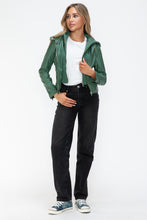 Load image into Gallery viewer, Snobbish Faux Leather Zip Up Drawstring Hooded Jacket