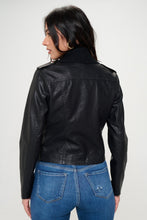 Load image into Gallery viewer, Coalition LA Knit Collared Faux Leather Crop Jacket