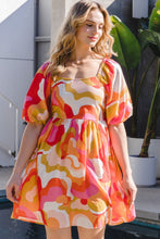 Load image into Gallery viewer, ODDI Full Size Printed Tied Back Short Sleeve Mini Dress