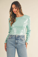 Load image into Gallery viewer, MABLE Shoulder Padded Sequin Crop Top