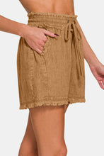 Load image into Gallery viewer, Zenana Washed Linen Frayed Hem Drawstring Shorts