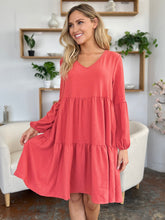 Load image into Gallery viewer, Double Take Full Size V-Neck Balloon Sleeve Tiered Dress