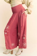 Load image into Gallery viewer, Davi & Dani Smocked Waist Flower Patch Wide Leg Pants