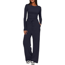 Load image into Gallery viewer, 2 pc Set - Women's Suit Autumn / Winter -Long Sleeve Top + High Waisted Wide Leg Pants - Solid Color Sportswear Casual Suit