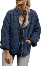 Load image into Gallery viewer, Womens Winter Zip-up Stand Collar Solid Color Plaid Long Sleeved Jacket with Pockets