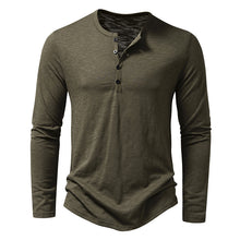 Load image into Gallery viewer, Men's Long-sleeved Fashion Casual Solid Color Pullover Button T-Shirt Top