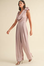 Load image into Gallery viewer, MABLE 3D Floral Applique Deep Cowl Neck Jumpsuit