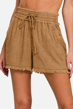 Load image into Gallery viewer, Zenana Washed Linen Frayed Hem Drawstring Shorts
