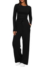 Load image into Gallery viewer, 2 pc Set - Women's Suit Autumn / Winter -Long Sleeve Top + High Waisted Wide Leg Pants - Solid Color Sportswear Casual Suit