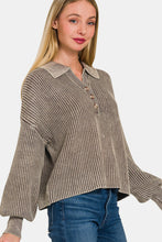 Load image into Gallery viewer, Zenana Washed Half Button Long Sleeve Sweater
