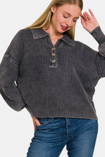 Load image into Gallery viewer, Zenana Washed Half Button Long Sleeve Sweater