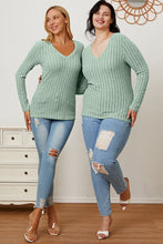 Load image into Gallery viewer, 5 Colors - Basic Bae Full Size Ribbed V-Neck Long Sleeve T-Shirt Ti Amo I love you